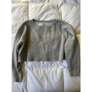 Hanes Soft Sweats Cropped Gray Sweatshirt Top Womens L G